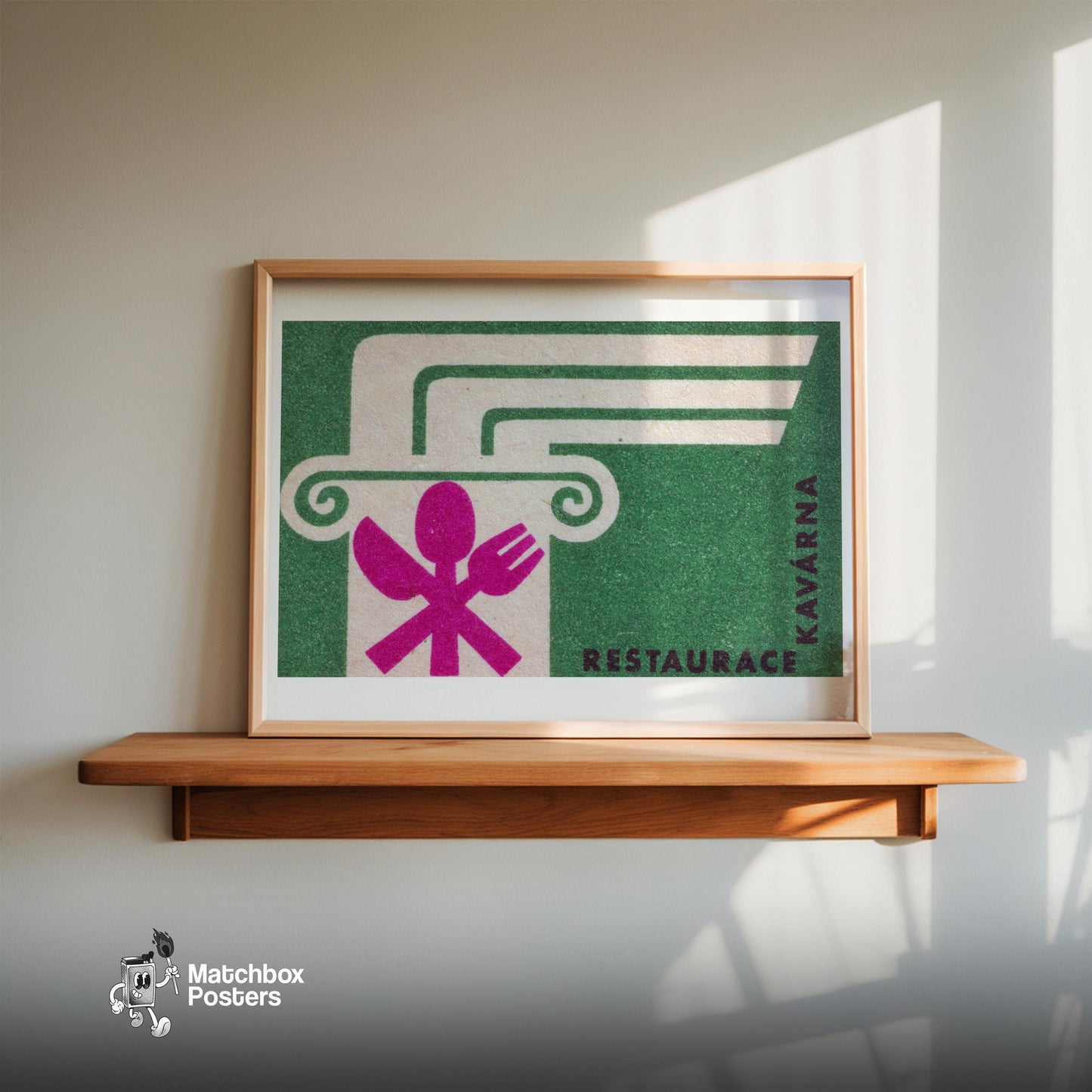 Column Cafe - vintage matchbox label print - bedroom mockup