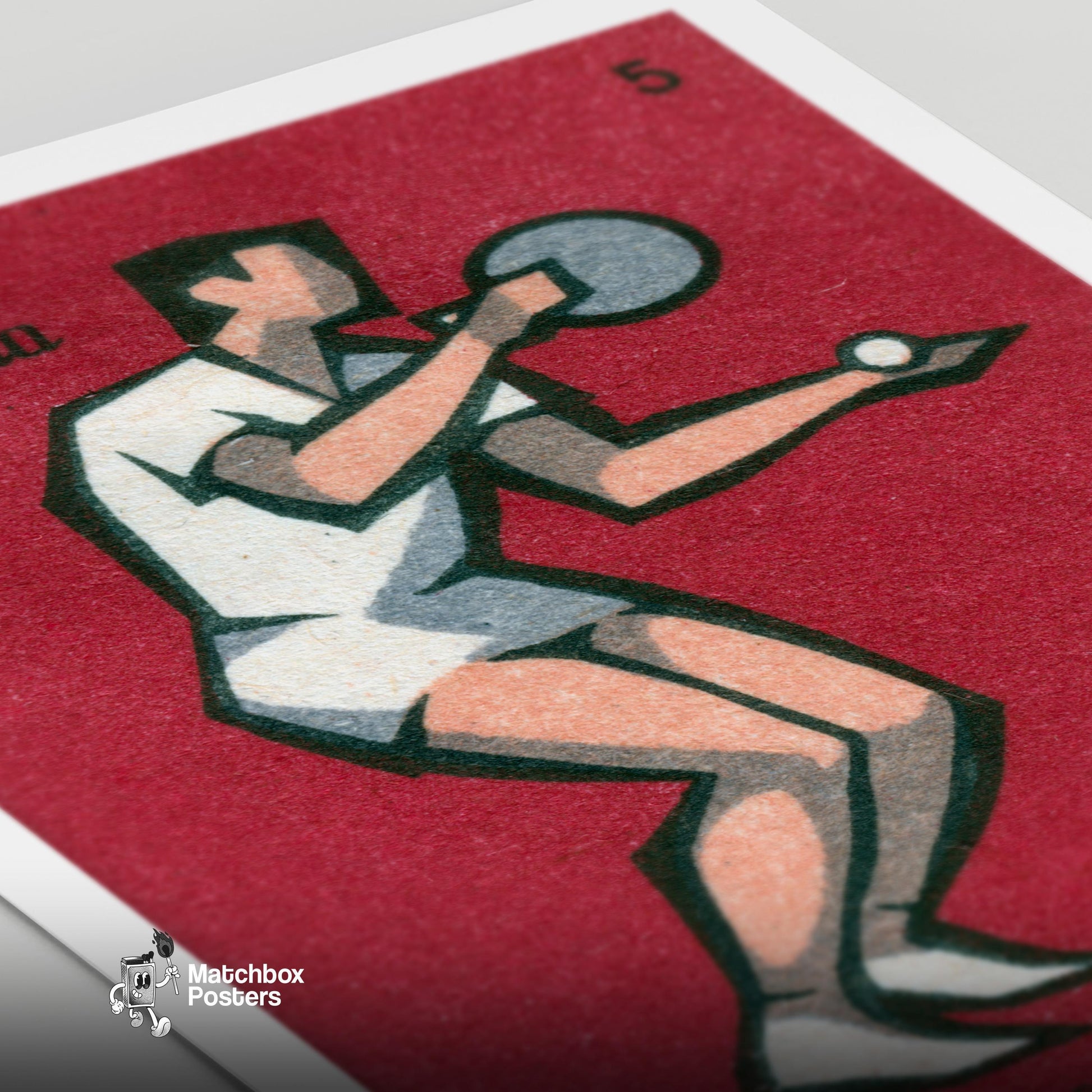 Table Tennis Player - vintage matchbox label print - close-up detail
