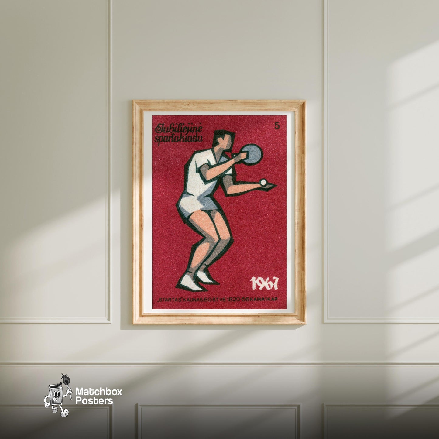 Table Tennis Player - vintage matchbox label print - bedroom mockup