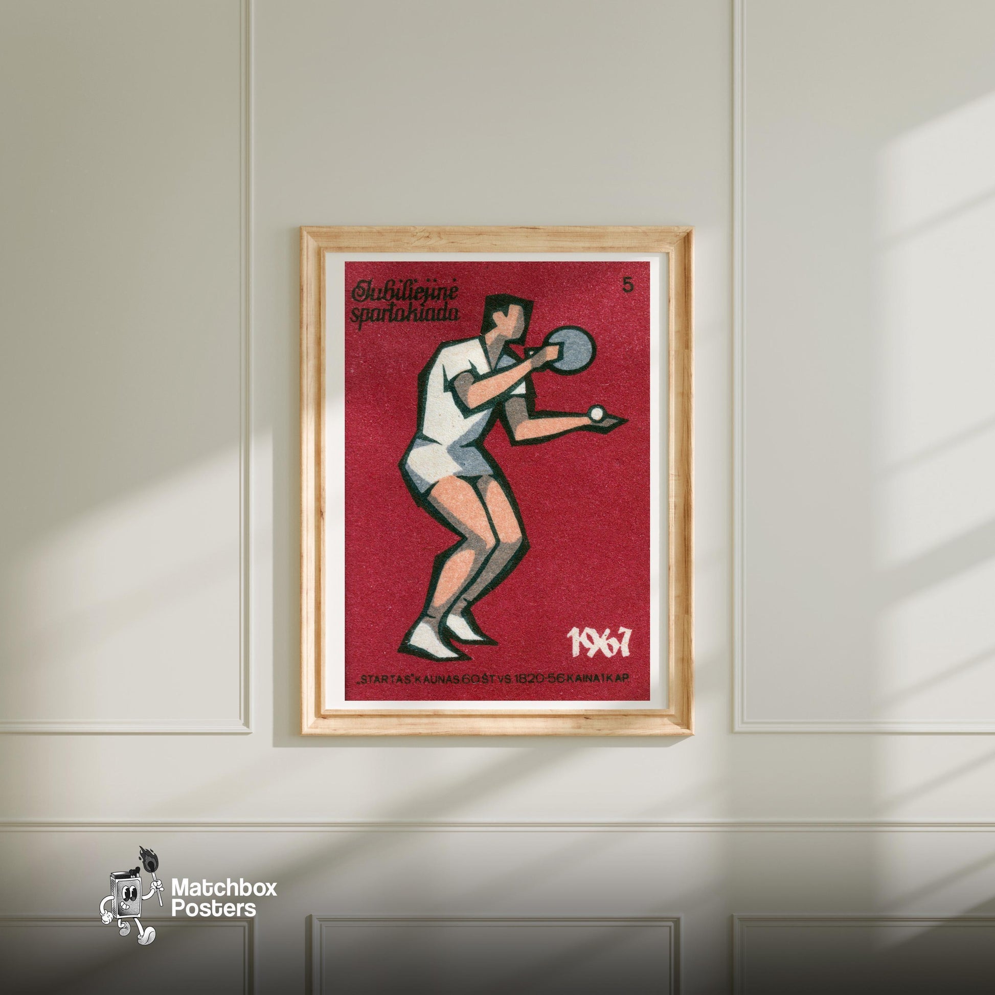 Table Tennis Player - vintage matchbox label print - bedroom mockup
