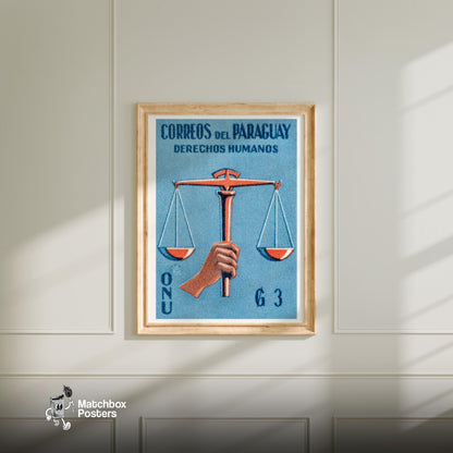 Hand Holding Scales Of Justice Paraguay - vintage matchbox label print - bedroom mockup