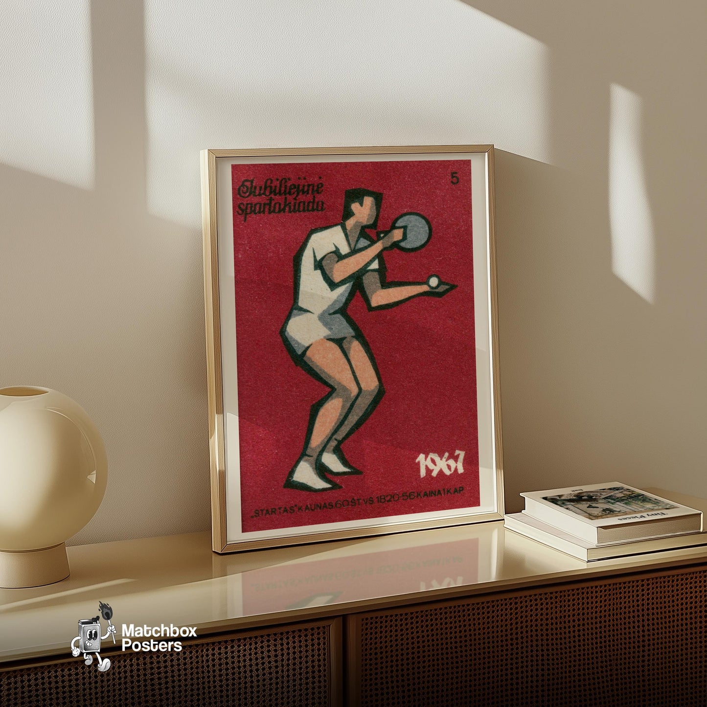 Table Tennis Player - vintage matchbox label print - size comparison