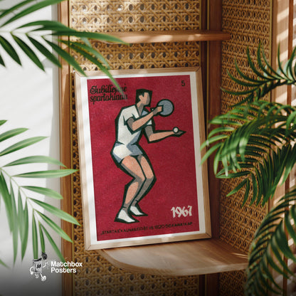 Table Tennis Player - vintage matchbox label print - office wall