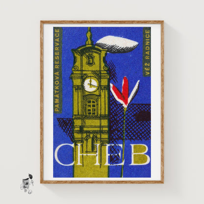 Clocktower - vintage matchbox label print