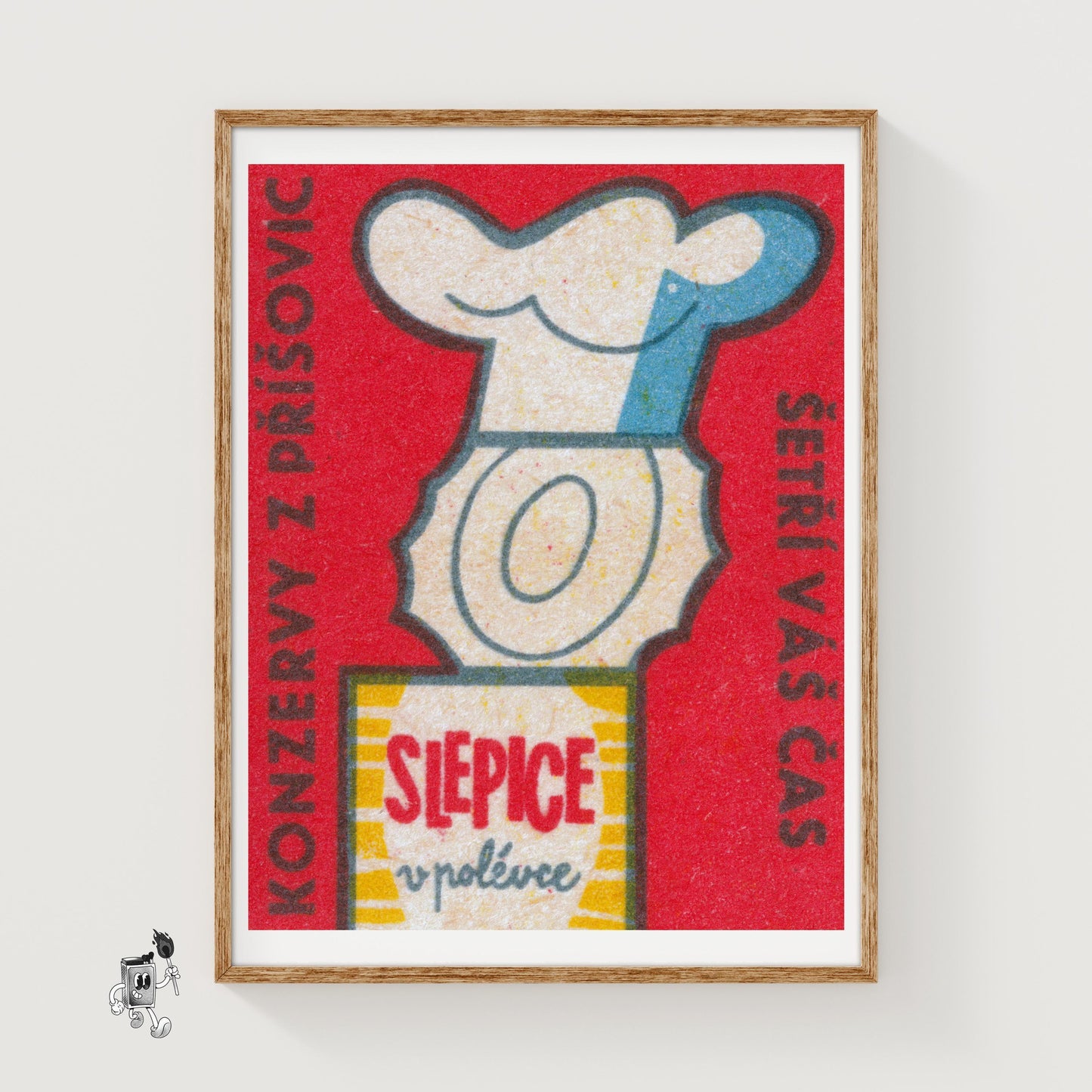 Chef's Hat and Soup Can - vintage matchbox label print