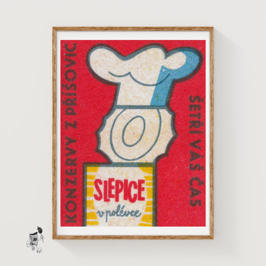 Chef's Hat and Soup Can - vintage matchbox label print