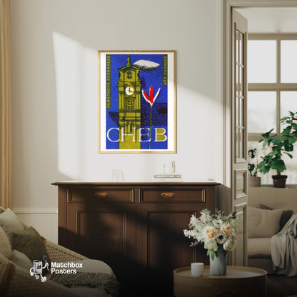 Clocktower - vintage matchbox label print - living room mockup