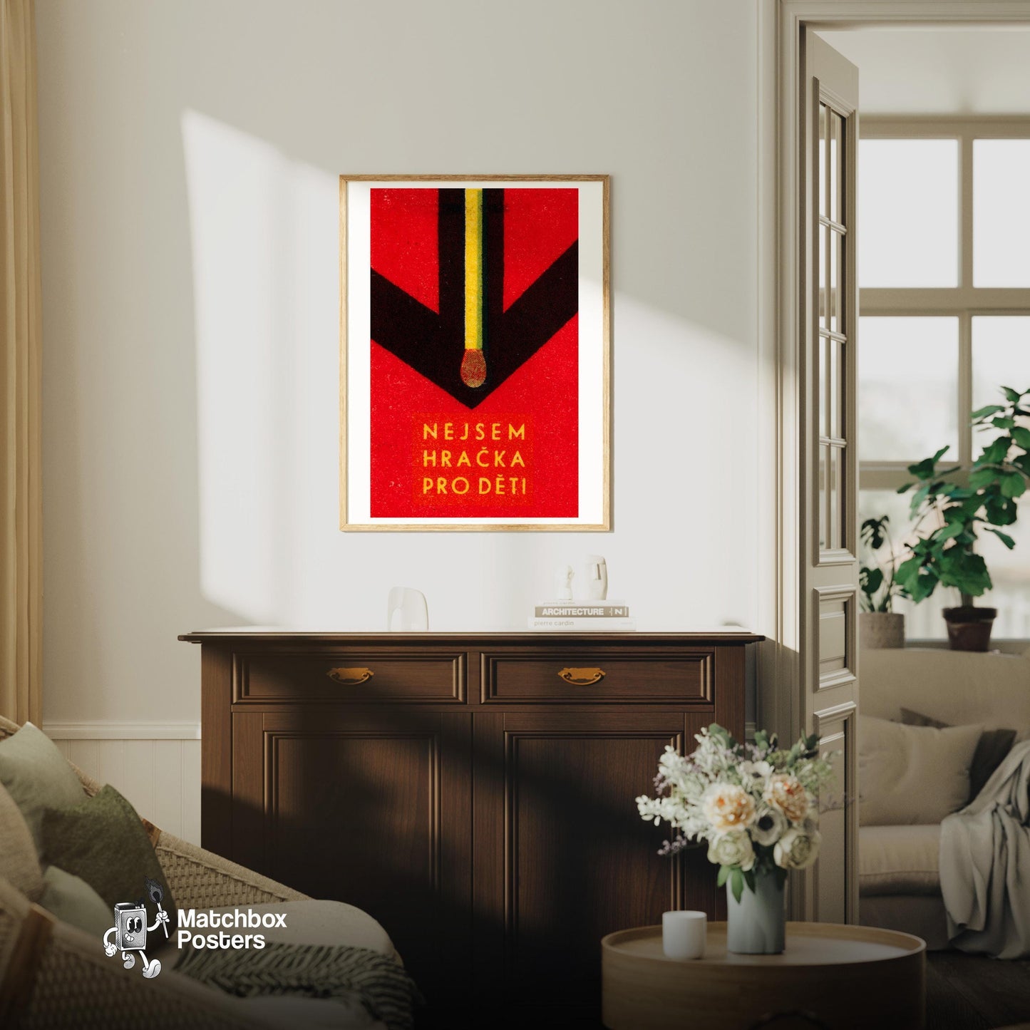 Matches Are Not Toys - vintage matchbox label print - living room mockup