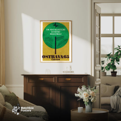 Socialism Trees - vintage matchbox label print - living room mockup