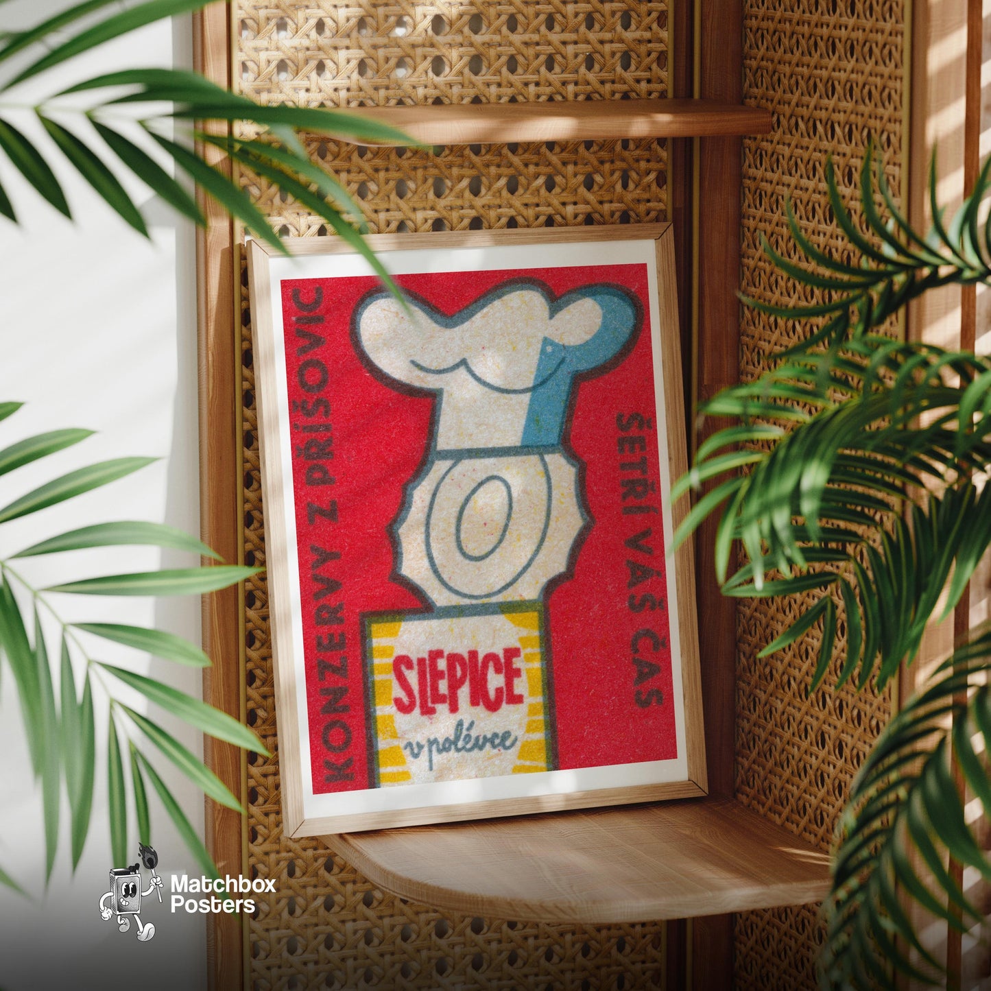 Chef's Hat and Soup Can - vintage matchbox label print - office wall