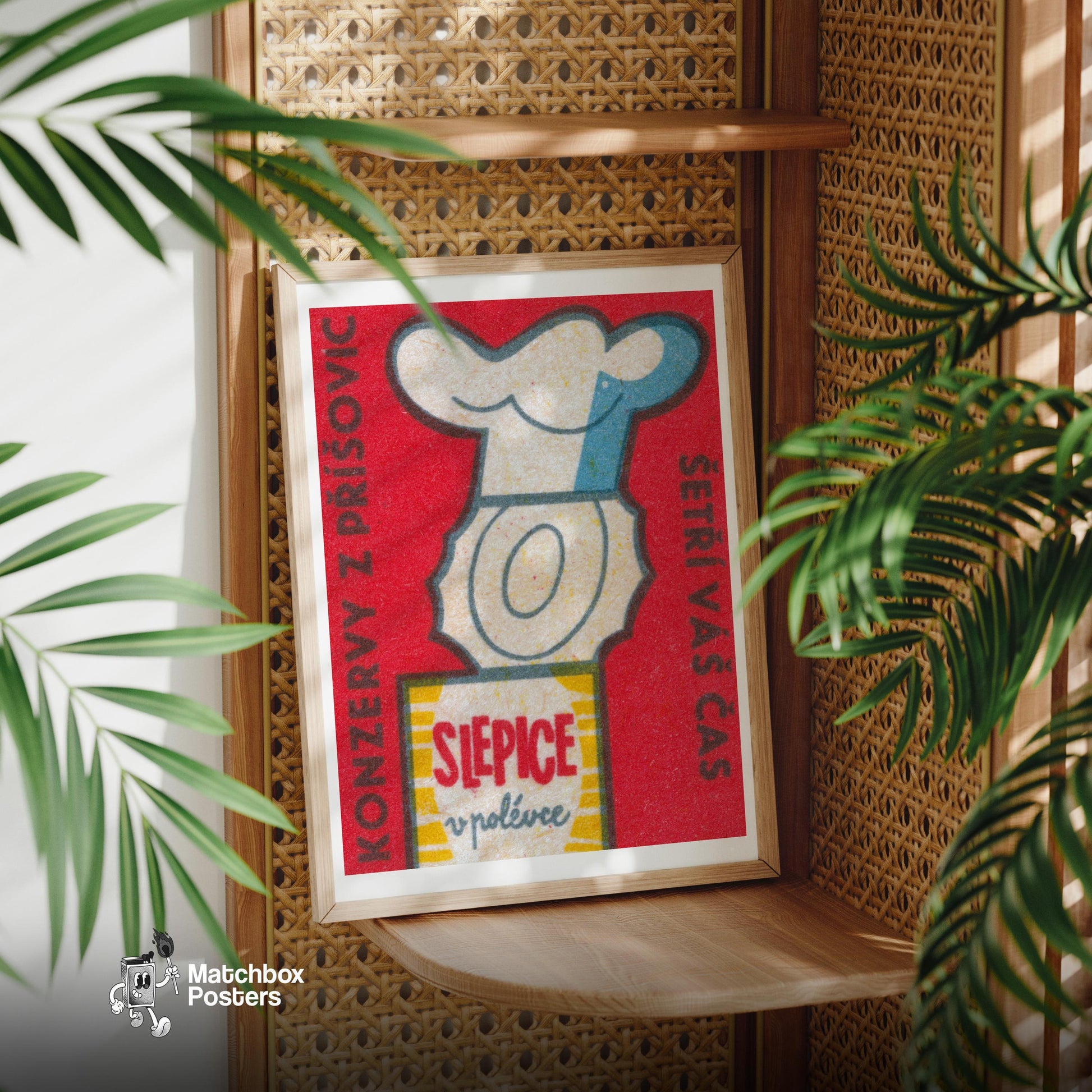 Chef's Hat and Soup Can - vintage matchbox label print - office wall