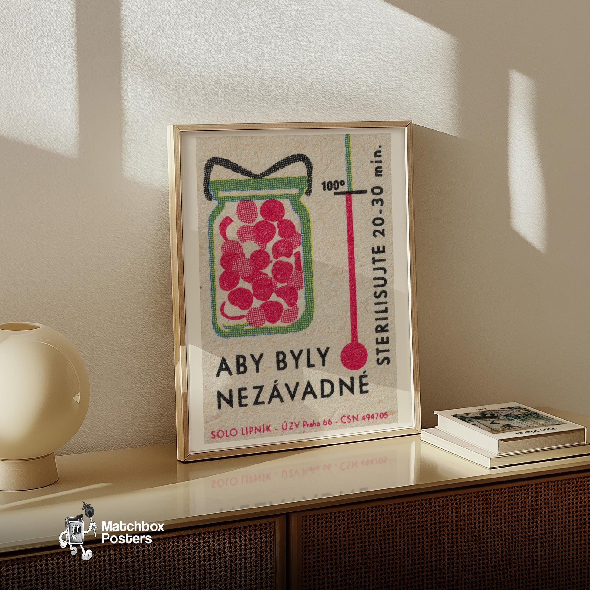 Jar of Cherries - vintage matchbox label print - size comparison