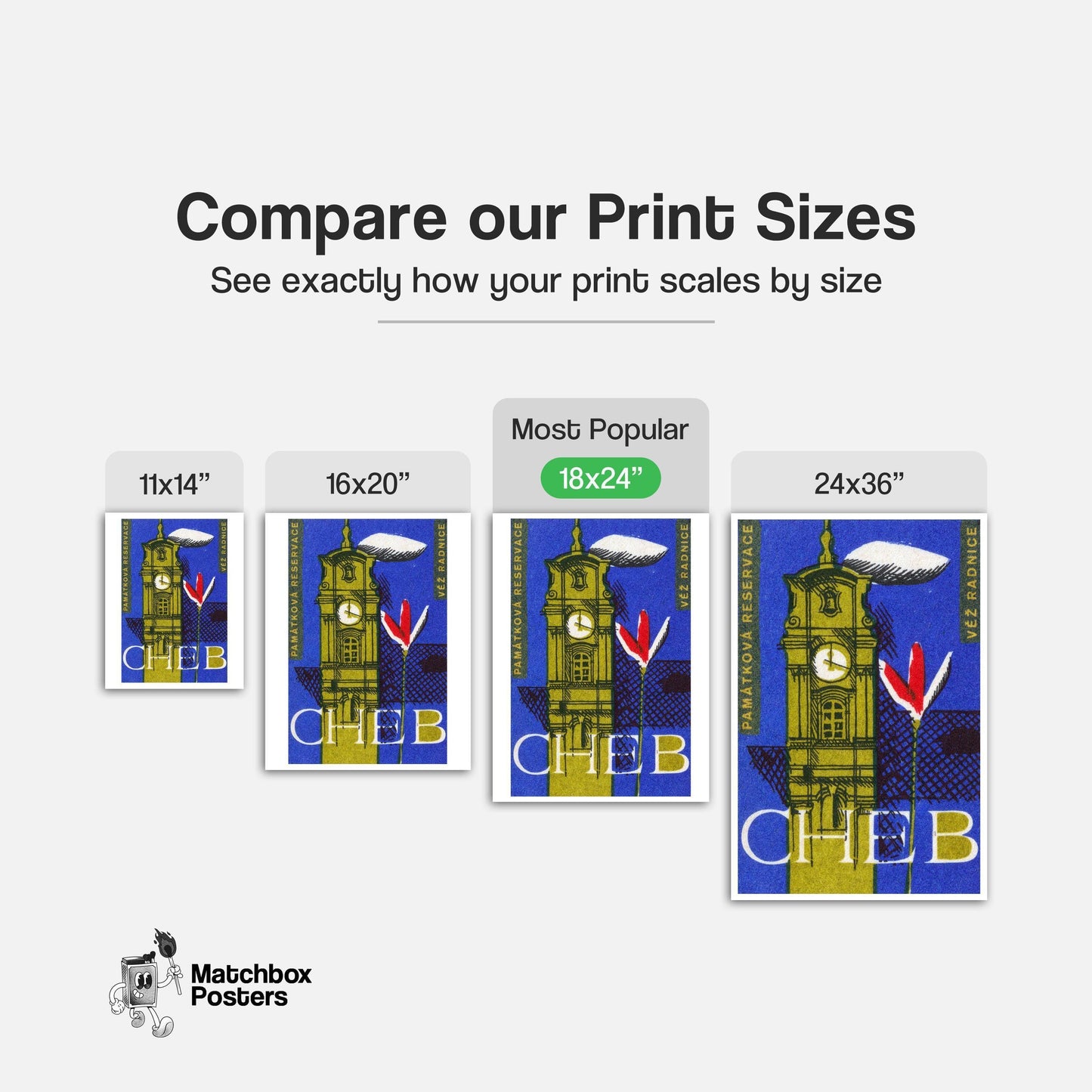Clocktower - vintage matchbox label print - gallery wall preview