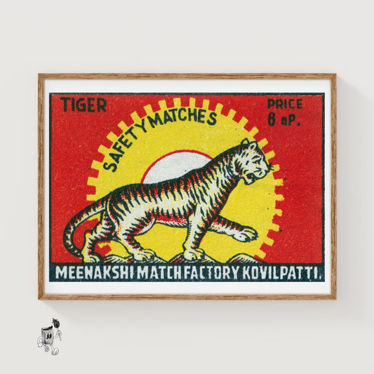 Marching Tiger - vintage matchbox label print