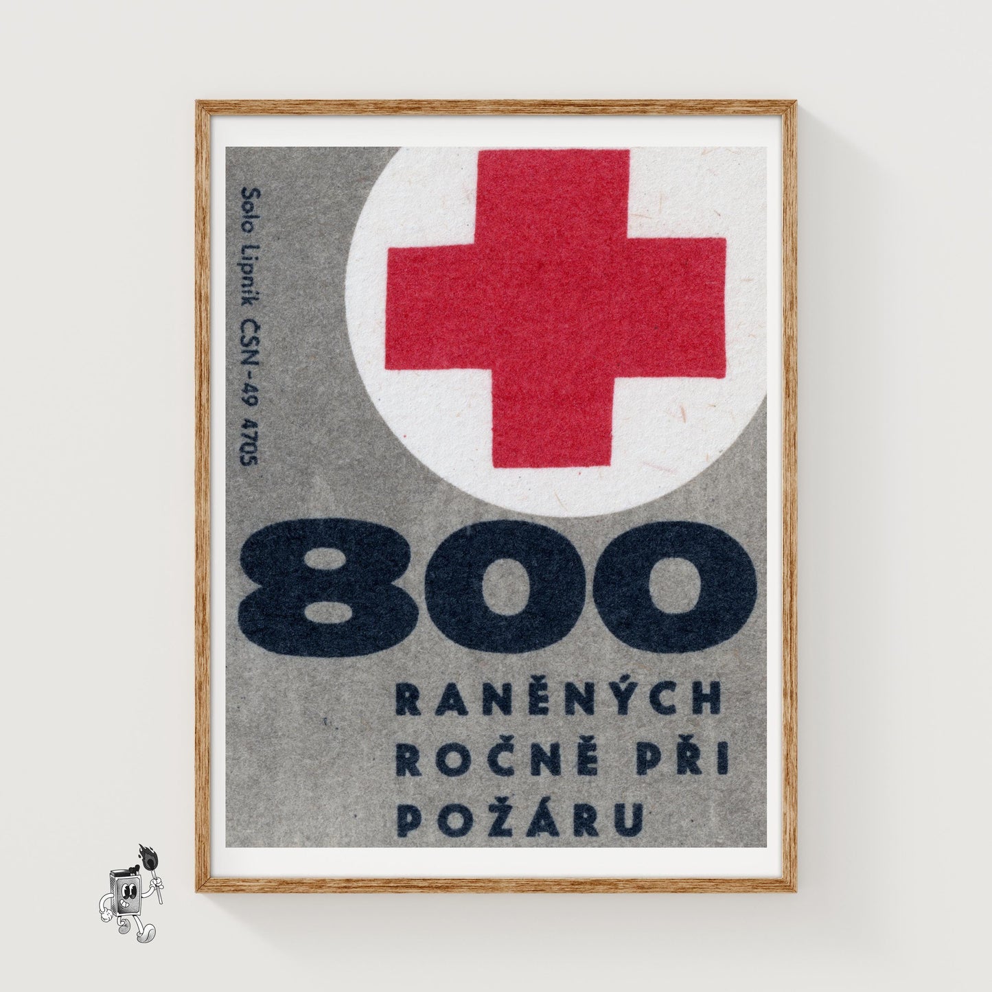 800 Wounded Yearly from Fire - vintage matchbox label print