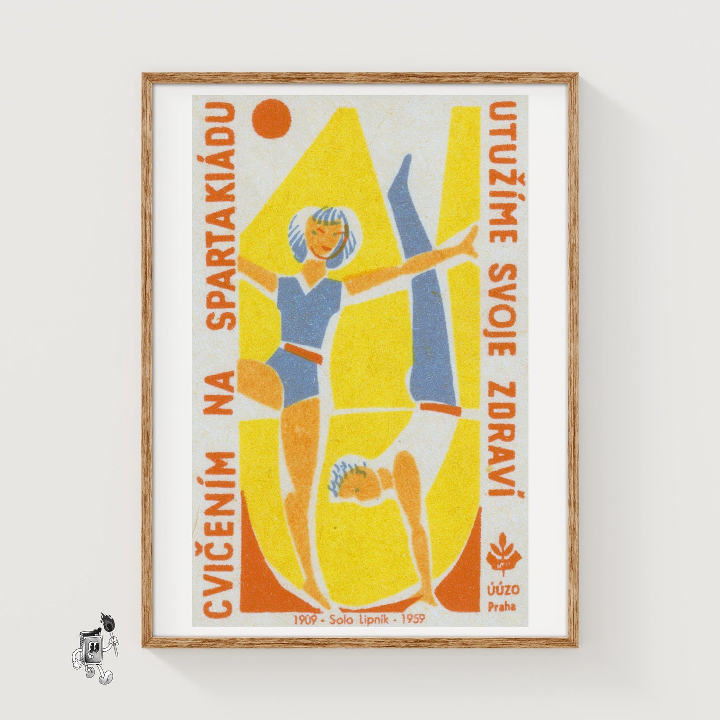 Two Gymnasts - vintage matchbox label print