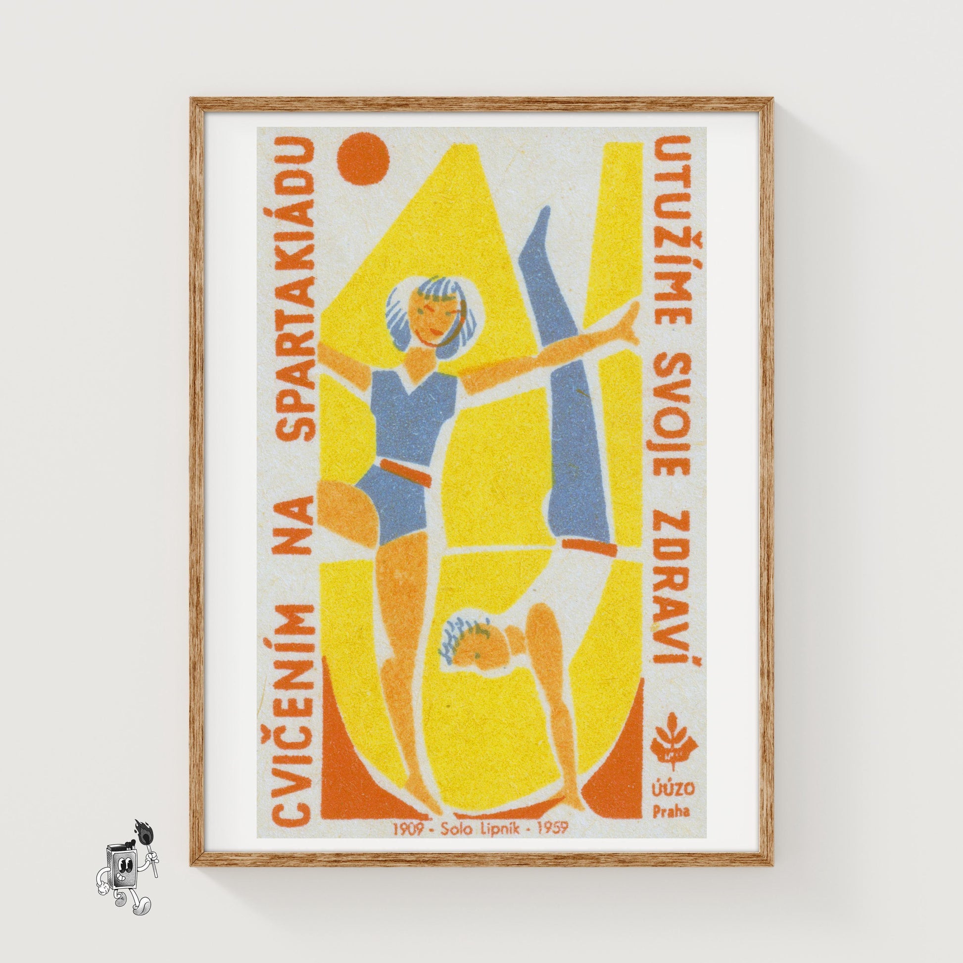Two Gymnasts - vintage matchbox label print