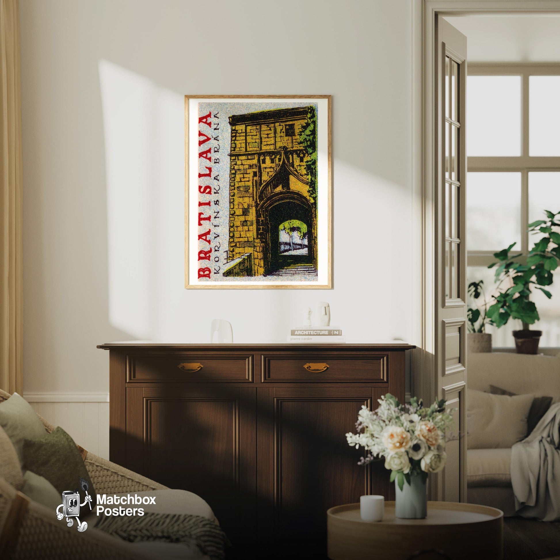 Historic Archway - vintage matchbox label print - living room mockup