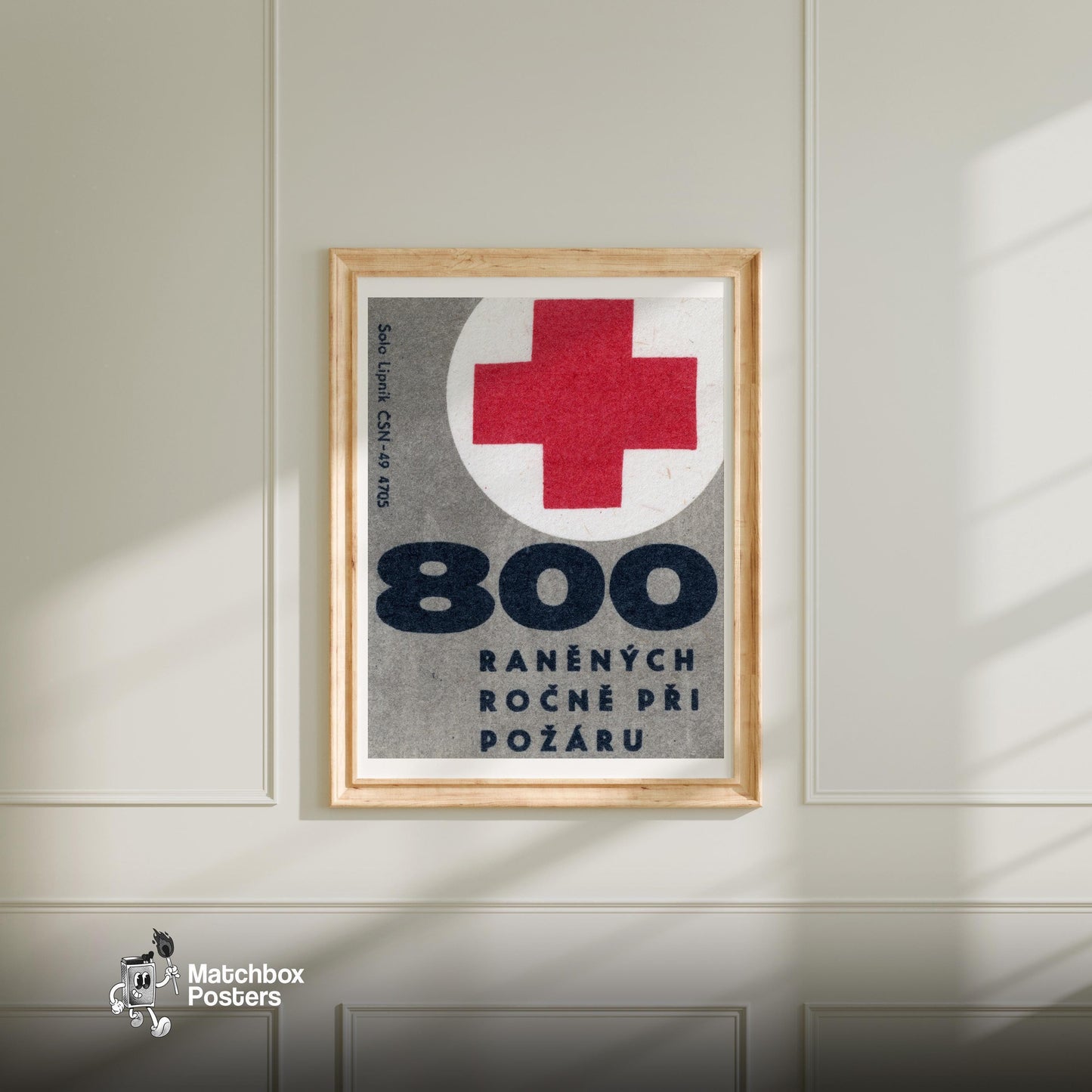 800 Wounded Yearly from Fire - vintage matchbox label print - bedroom mockup