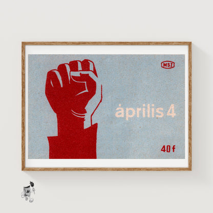 Red Clenched Fist - vintage matchbox label print