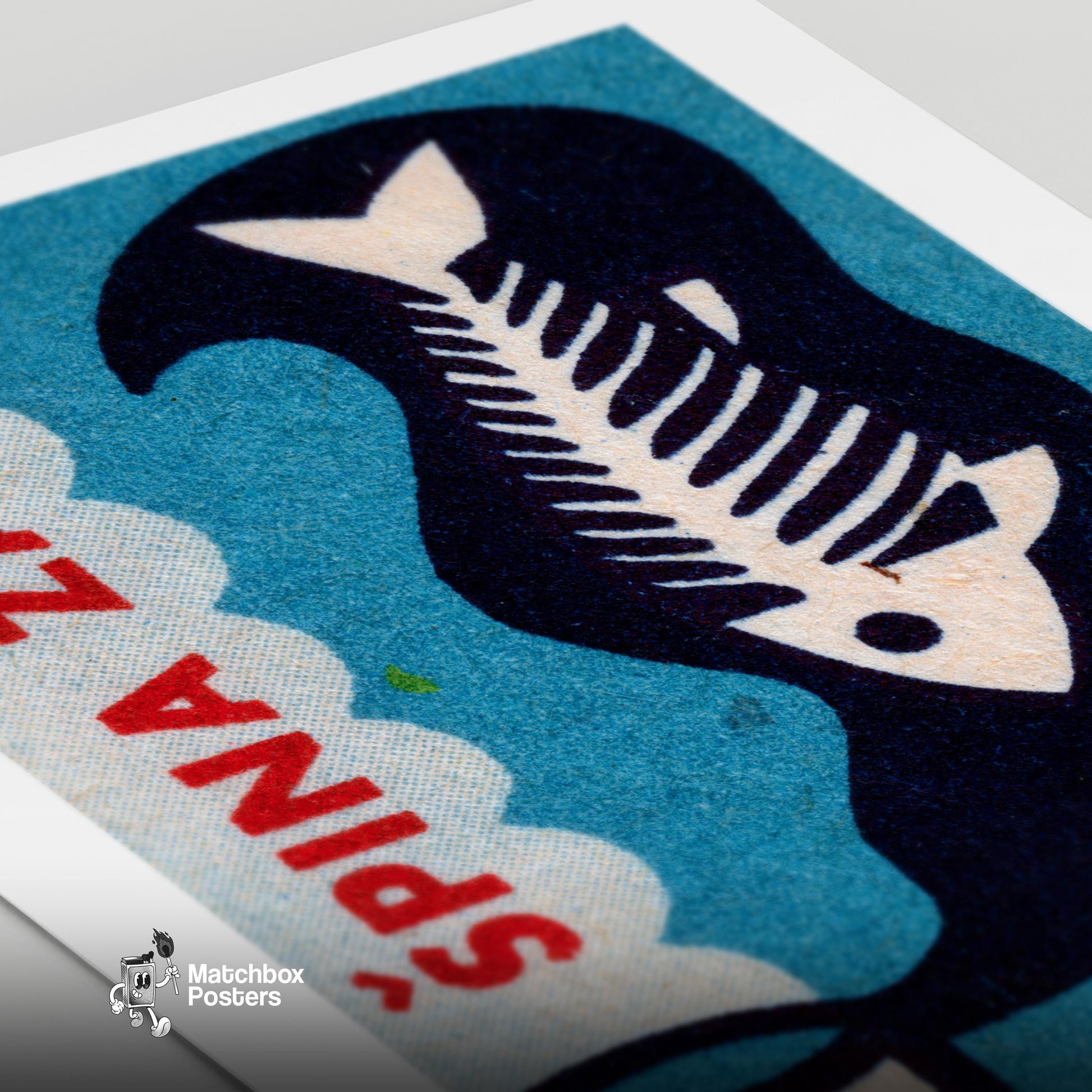 Pollution Kills Fish - vintage matchbox label print - close-up detail