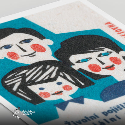 Family Life Insurance - vintage matchbox label print - close-up detail