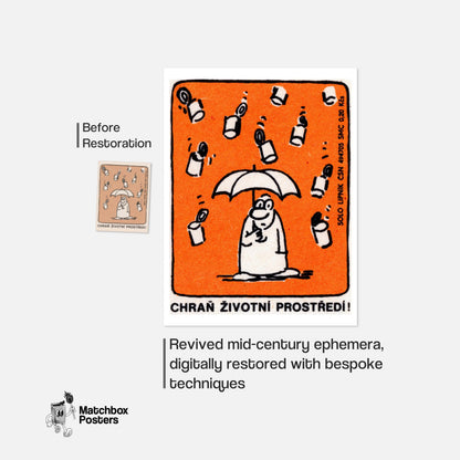 Raining Trash - vintage matchbox label print - framed wall art preview