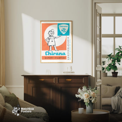 Cartoon Doctor - vintage matchbox label print - living room mockup