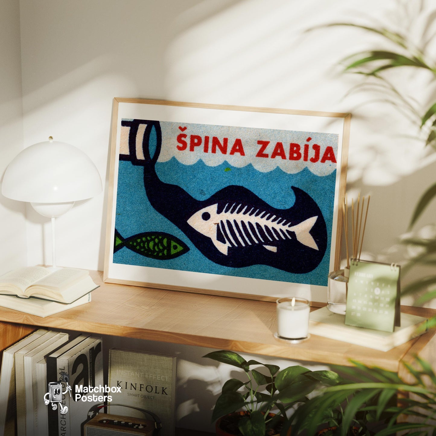 Pollution Kills Fish - vintage matchbox label print - office wall