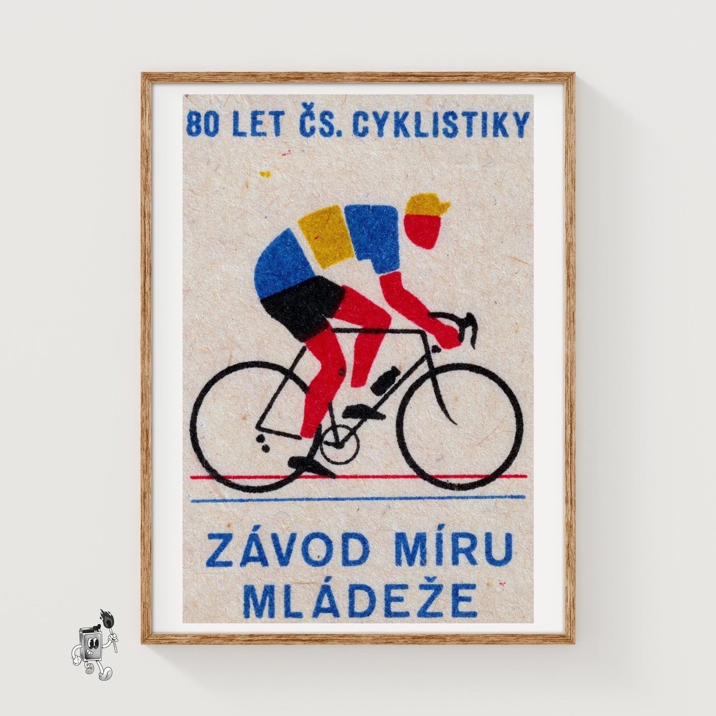 Cyclist - vintage matchbox label print