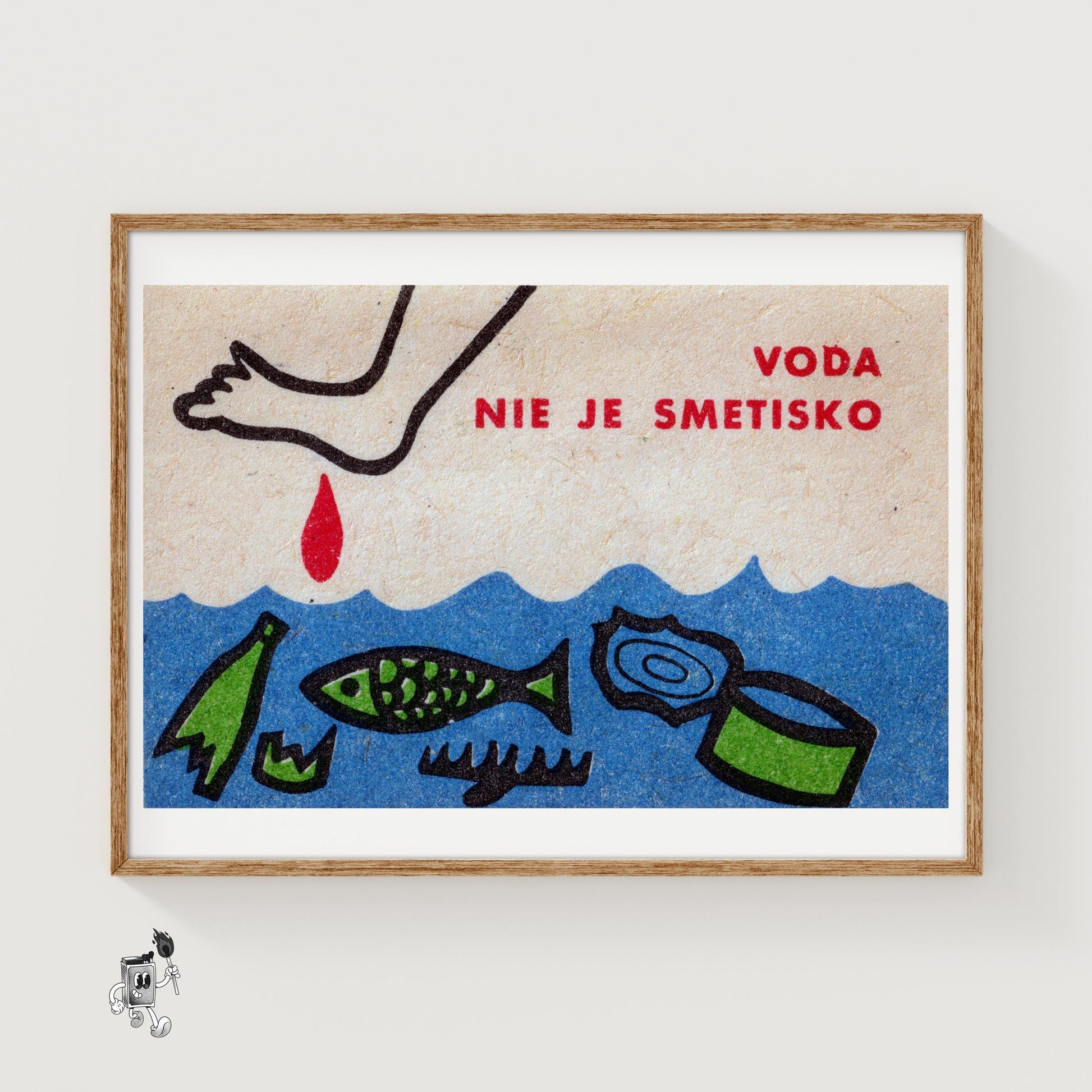 Beware of Dark Water - vintage matchbox label print
