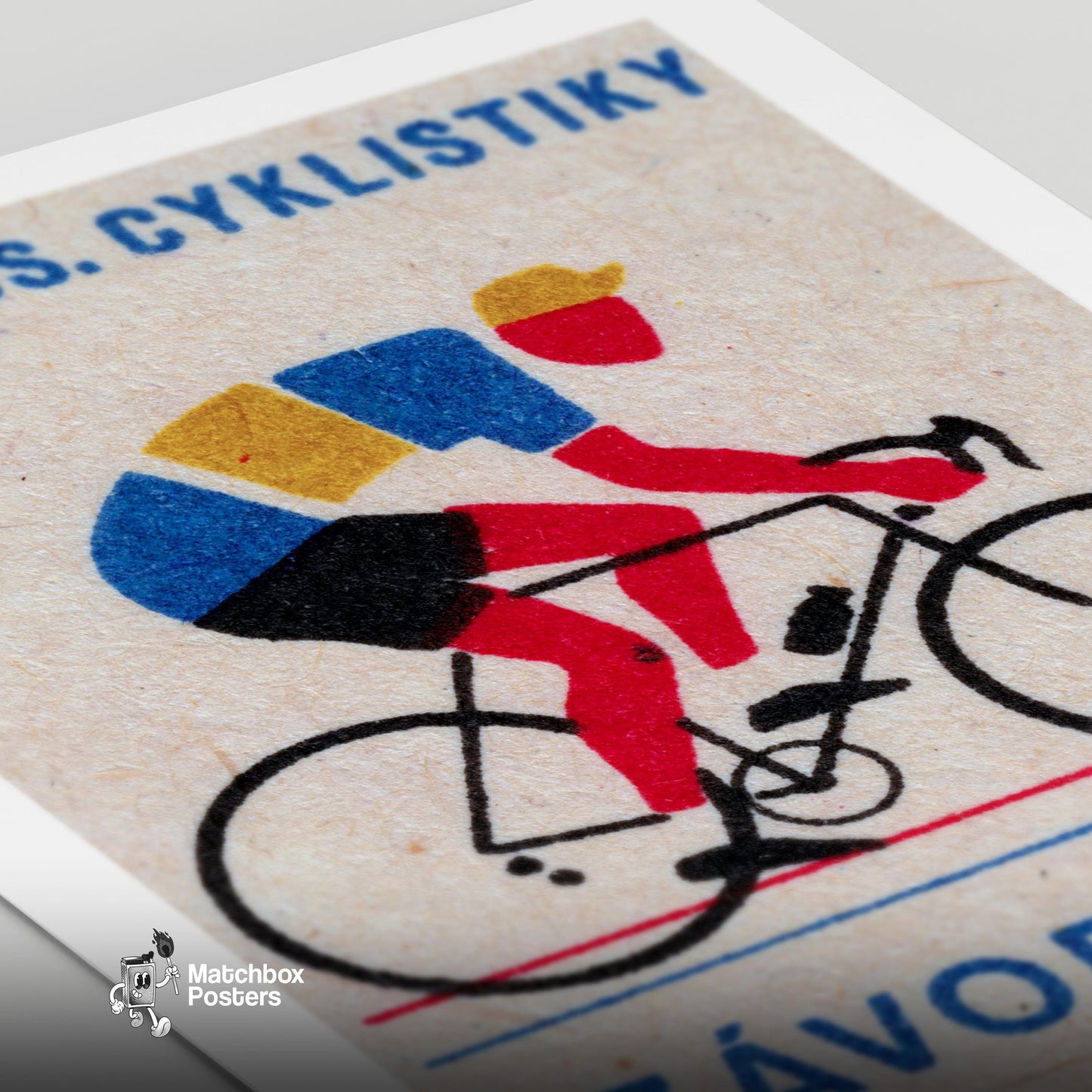 Cyclist - vintage matchbox label print - close-up detail