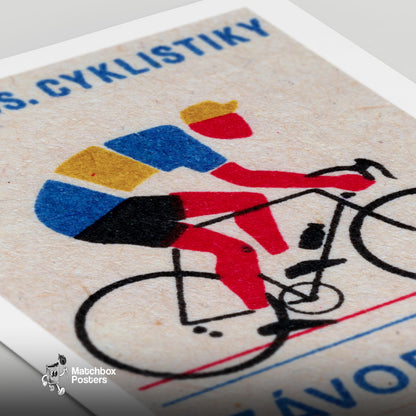 Cyclist - vintage matchbox label print - close-up detail