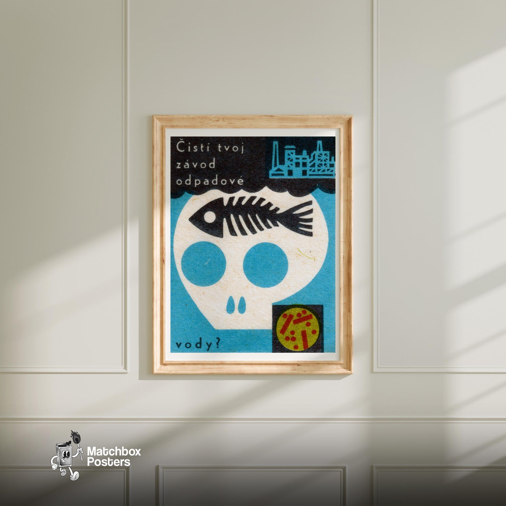 Industrial Skull - vintage matchbox label print - bedroom mockup