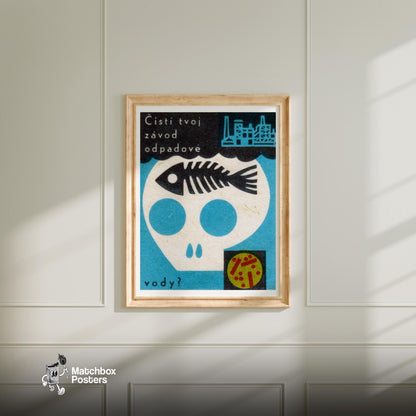 Industrial Skull - vintage matchbox label print - bedroom mockup