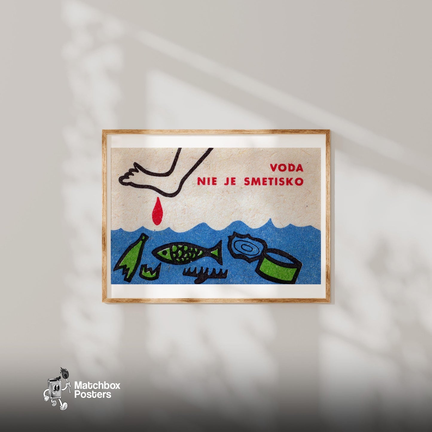 Beware of Dark Water - vintage matchbox label print - bedroom mockup