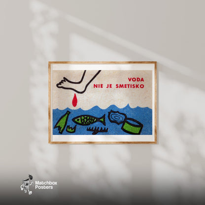 Beware of Dark Water - vintage matchbox label print - bedroom mockup