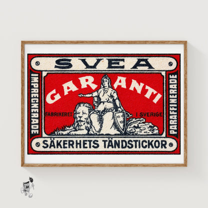 Mythological Figure with Lion - vintage matchbox label print
