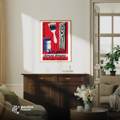 Paint Brush - vintage matchbox label print - living room mockup