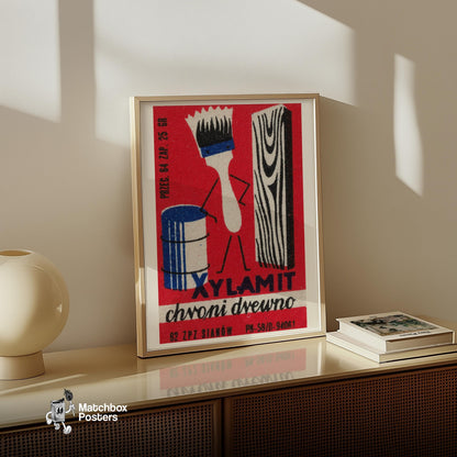Paint Brush - vintage matchbox label print - size comparison