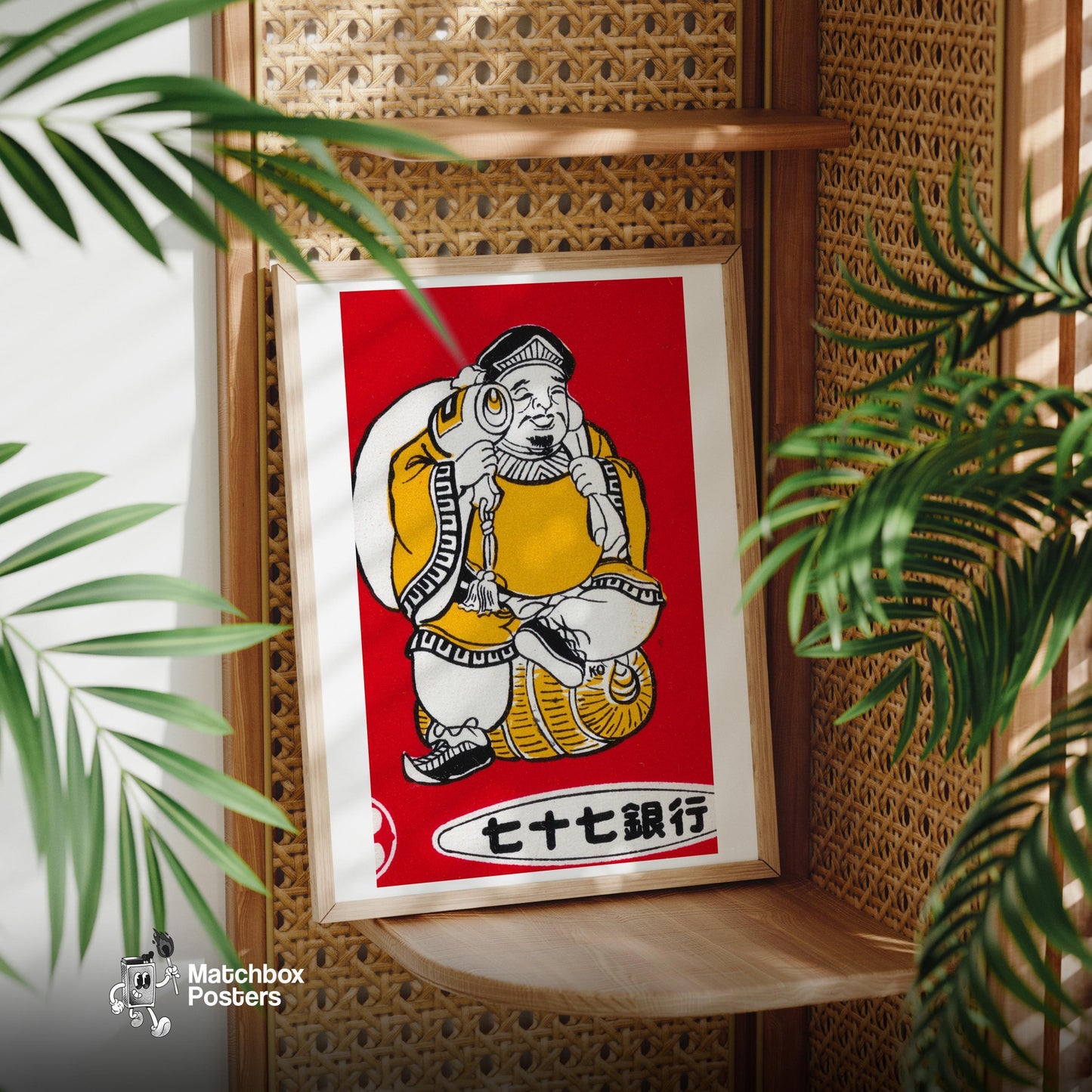 Fat Man Resting on Barrel - vintage matchbox label print - office wall