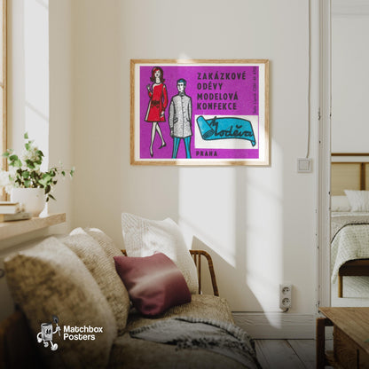 Custom Clothes Store - vintage matchbox label print - living room mockup
