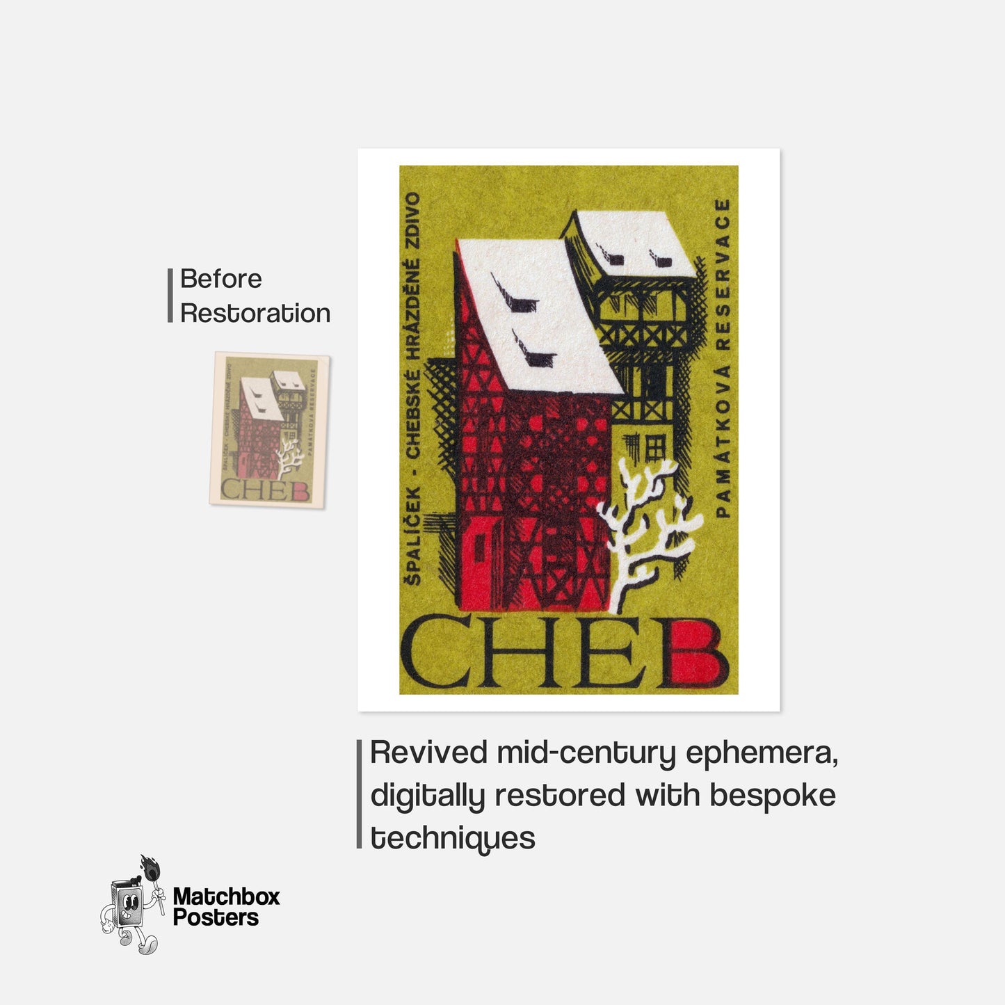Red House - vintage matchbox label print - framed wall art preview