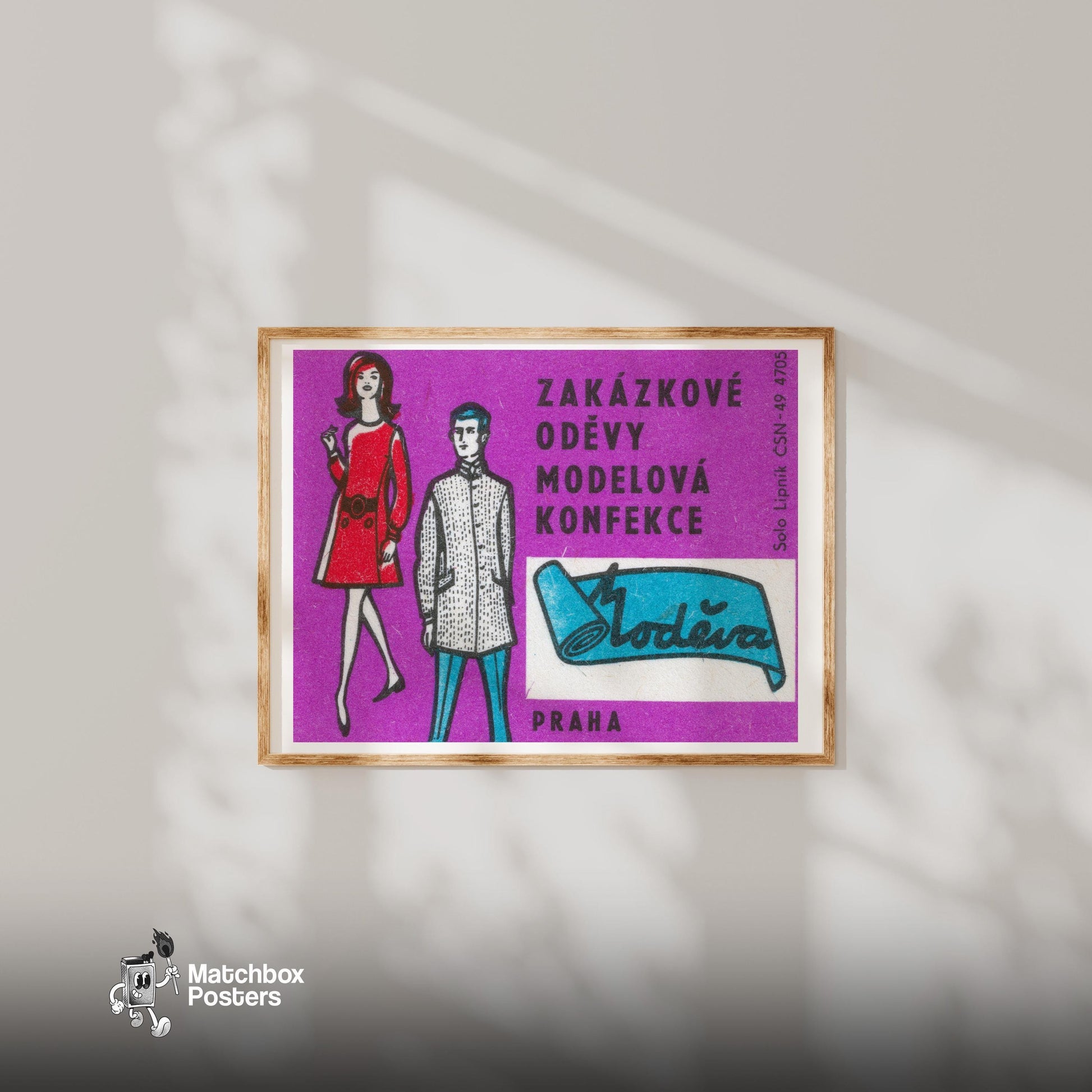 Custom Clothes Store - vintage matchbox label print - bedroom mockup
