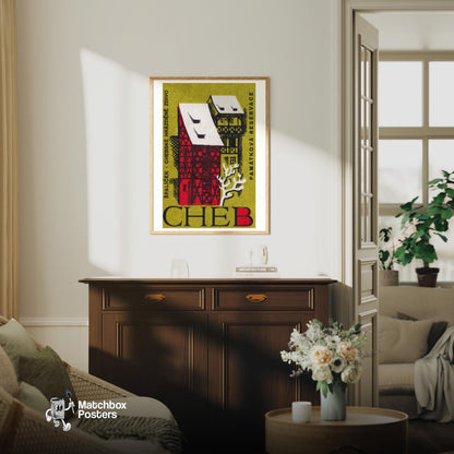 Red House - vintage matchbox label print - living room mockup