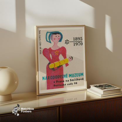 Traditional Woman - vintage matchbox label print - size comparison