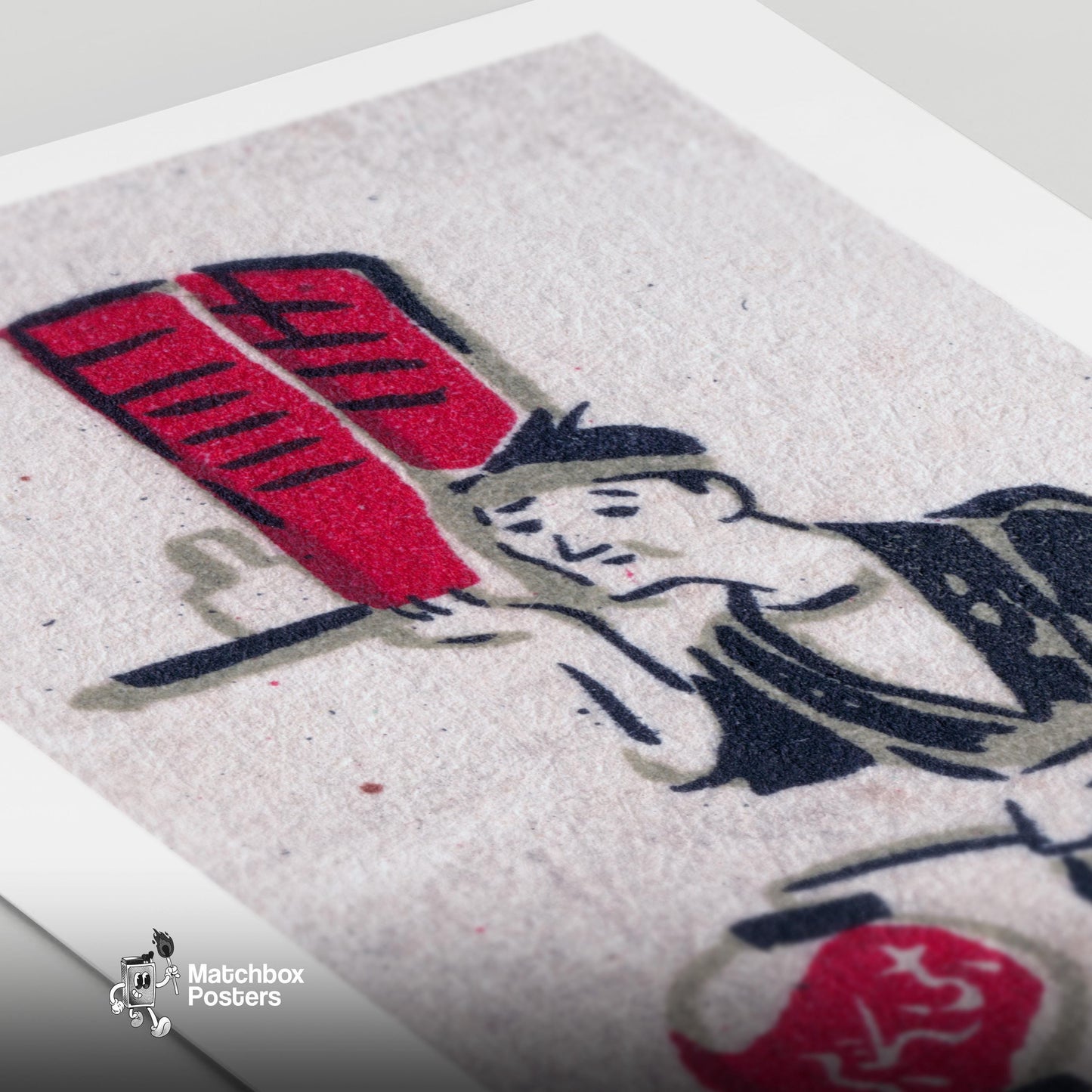 Burdened Japanese Waiter - vintage matchbox label print - close-up detail