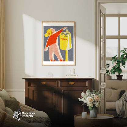 Dispose of Garbage - vintage matchbox label print - living room mockup
