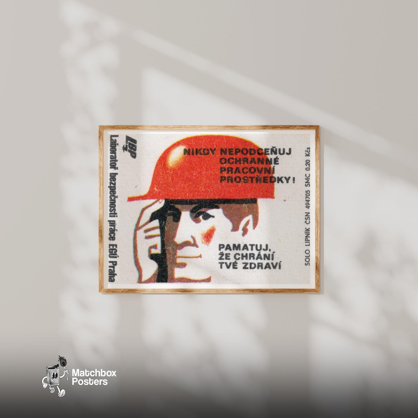 Safety Helmet - vintage matchbox label print - bedroom mockup
