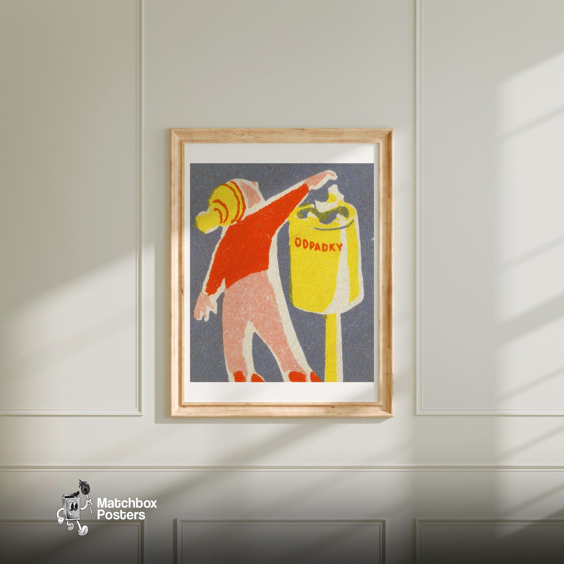 Dispose of Garbage - vintage matchbox label print - bedroom mockup